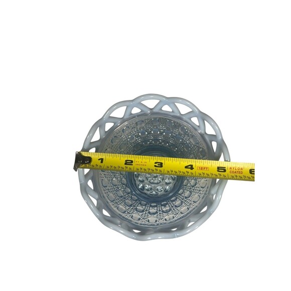 VTG Imperial Glass Basket Bowl Lacy Edge Blue Opalescent Trim Dish 1930's MCM - Picture 8 of 16